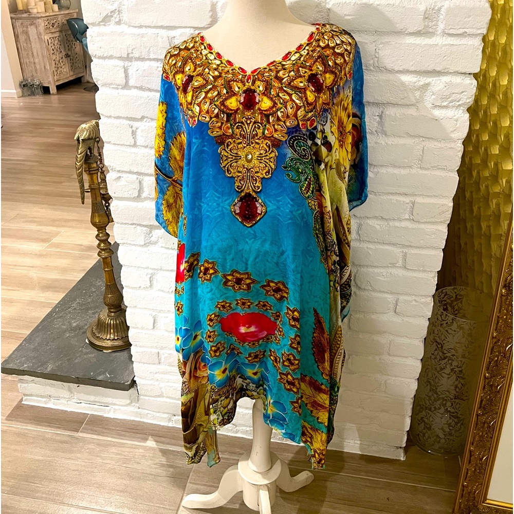 COLOURFUL SILK SHORT JEWELLED KAFTAN